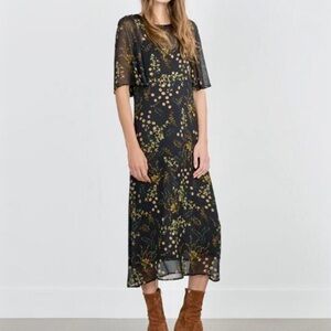 Zara Sheer Floral Black Dress